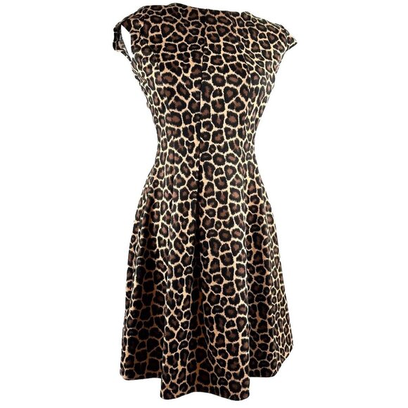MICHAEL KORS Fit Flair Dress Women’s Sz 0 Cheetah Leopard Animal Print Jacquard - Picture 15 of 16